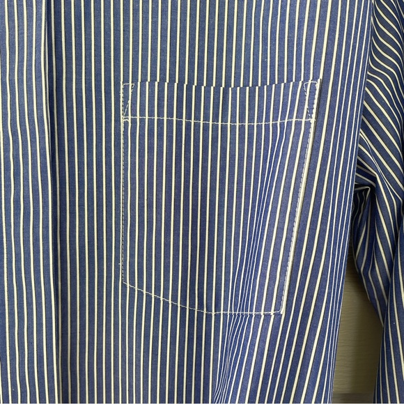 Calvin Klein Blue and White Stripe Button Down Belted Long Sleeve Dress Size 10 - Picture 8 of 15